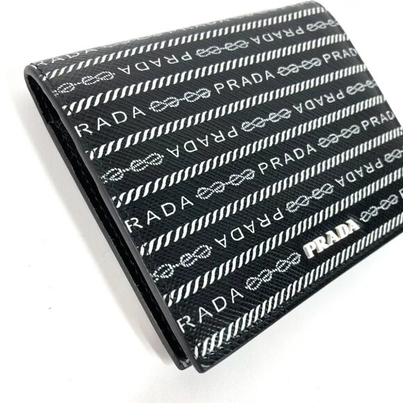 PRADA 1MV204 Logo pattern Compact wallet Folded wallet Leather Black/White - Picture 8 of 11